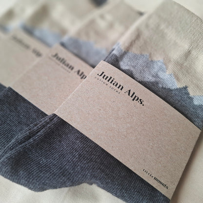 Pair of casual cotton socks with 'Julian Alps' branding on a neutral background.
